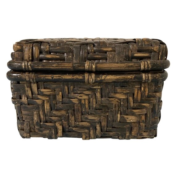 Vintage Japanese Bamboo Wicker Tea Basket Box - Picture 3 of 10